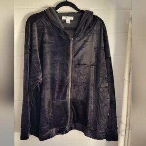 Velour Full Zip Front Pocket Hooded Sweatshirt Suze 3X